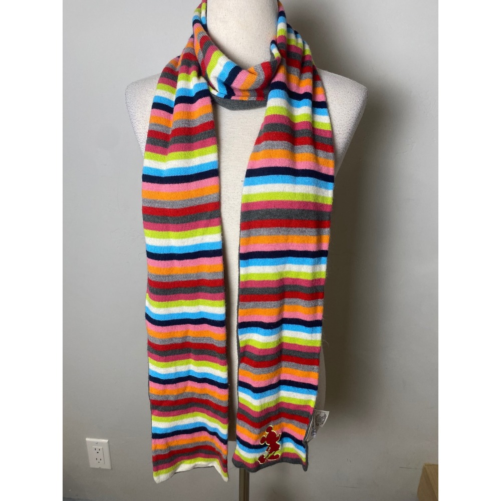 Disneyland Resort Mickey Mouse Multi Color Striped Knit Scarf Adult Grey Back